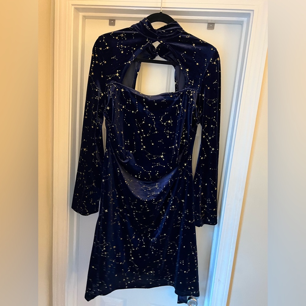 Cider high neck long sleeve velvet dress